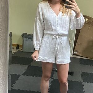 Aerie long sleeve white romper
